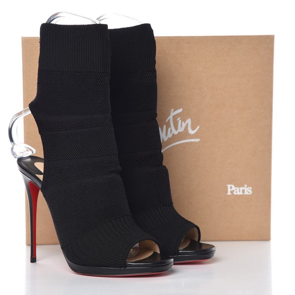 Christian Louboutin NIB Cheminene 120 Black Open Toe Sock Boots Heels 39 - Picture 10 of 10